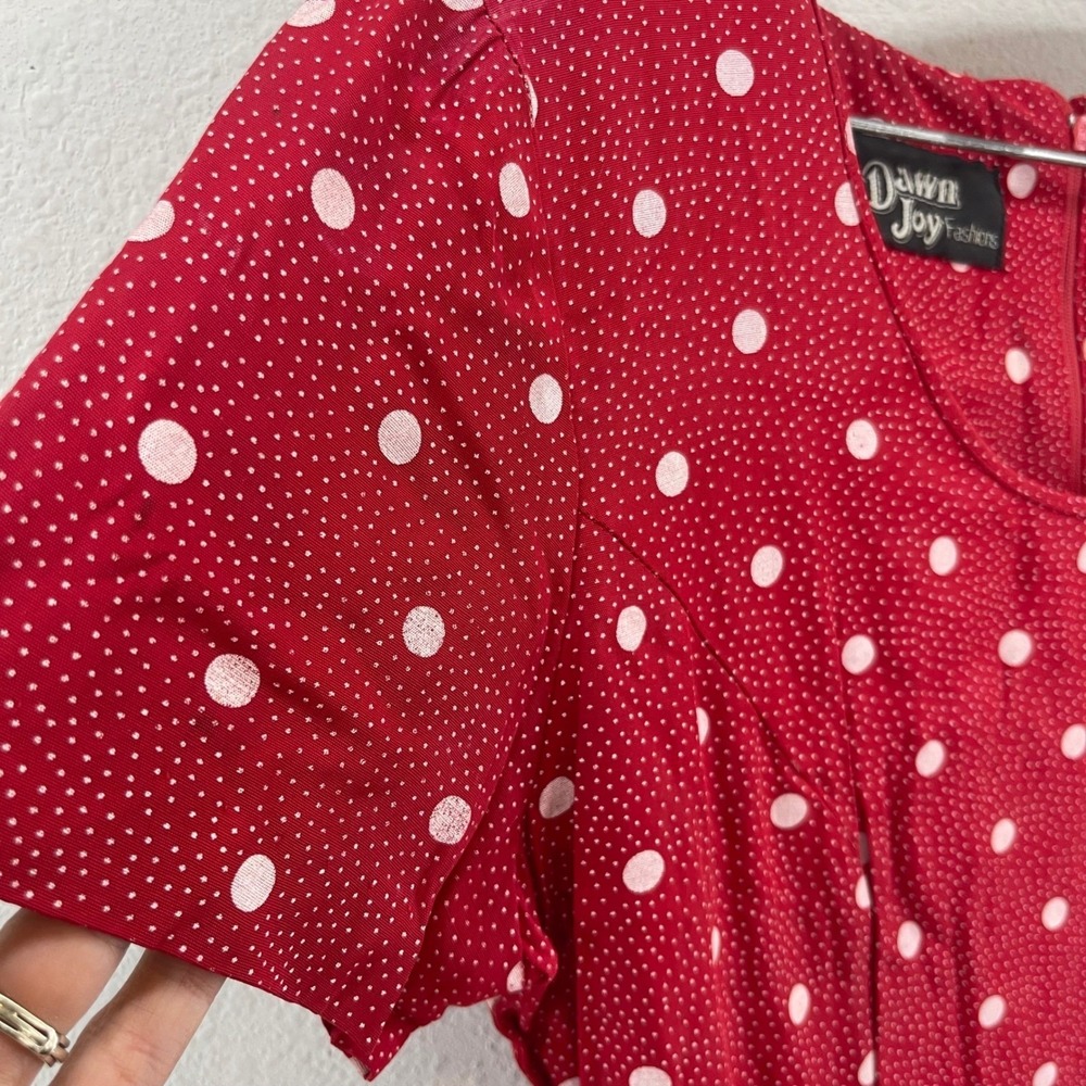 Vintage Polka Dot Midi Spring Wedding Guest Dress S/M Red Lace Up 80s 90s Pinup - Picture 5 of 9